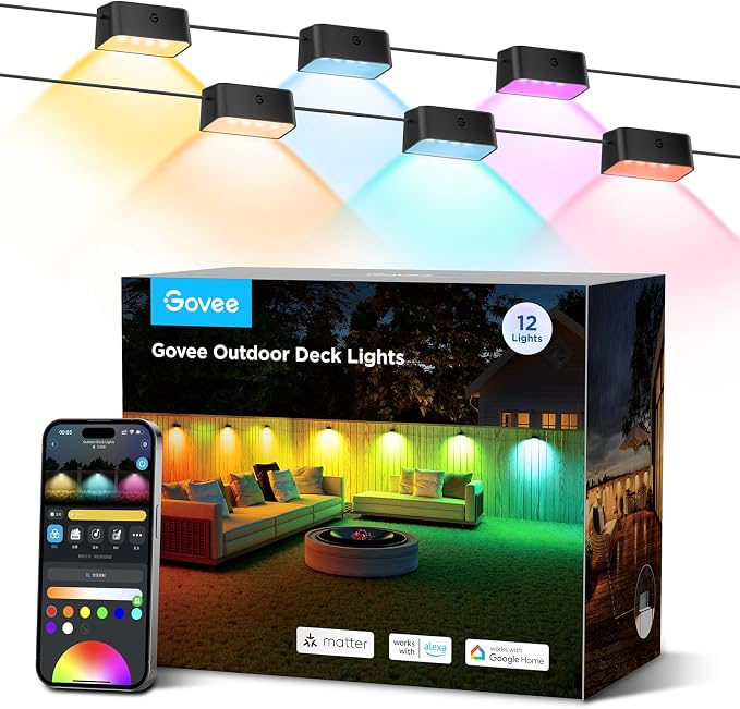 Govee 72ft RGBIC Outdoor Deck Lights, 4000K White Light, IP65 Smart Lights | 60+ scene modes, -4°F to 104°F, APP Remote or Voice Control, Work with Alexa, Matter, Google Home, Music Mode, Patio Decor