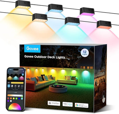 Govee 72ft RGBIC Outdoor Deck Lights, 4000K White Light, IP65 Smart Lights | 60+ scene modes, -4°F to 104°F, APP Remote or Voice Control, Work with Alexa, Matter, Google Home, Music Mode, Patio Decor