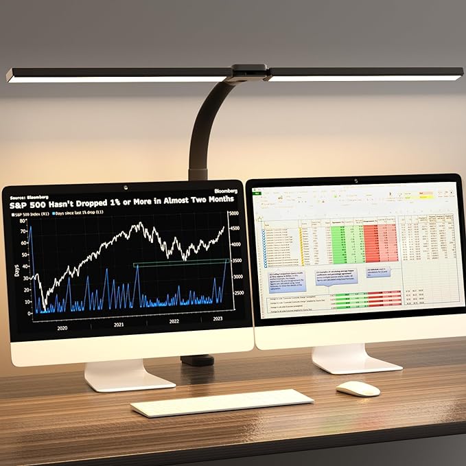 SKYLEO Desk Lamp - Double Head LED Desk Light for Home office - 24W Eye Caring - Touch Control - 5 Color Modes X 11 Brightness Levels - 2400LM - Timmer & Memory Function - Black