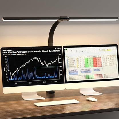 SKYLEO Desk Lamp - Double Head LED Desk Light for Home office - 24W Eye Caring - Touch Control - 5 Color Modes X 11 Brightness Levels - 2400LM - Timmer & Memory Function - Black