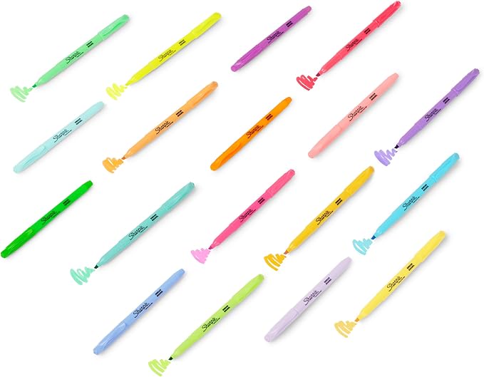 Sharpie Pocket Highlighters, Mild Pastel Colors, Assorted, Chisel Tip, 12 Count - School, Home, and Office Use, Teacher Supplies (Pack of 12)