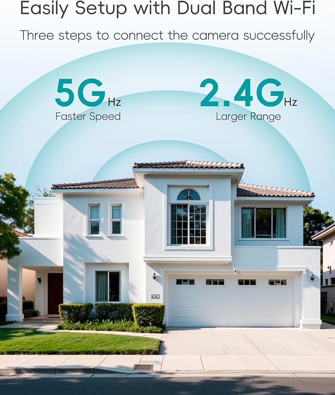 ZUMIMALL 2K 3MP Wired Camera for Home Security, 2.4G/5G WiFi Security Camera Outdoor, 24/7 Recording, AI Motion Detection, Cloud & SD Card Storage, 2-Way Audio, 360° PTZ Auto Tracking, Work with Alexa
