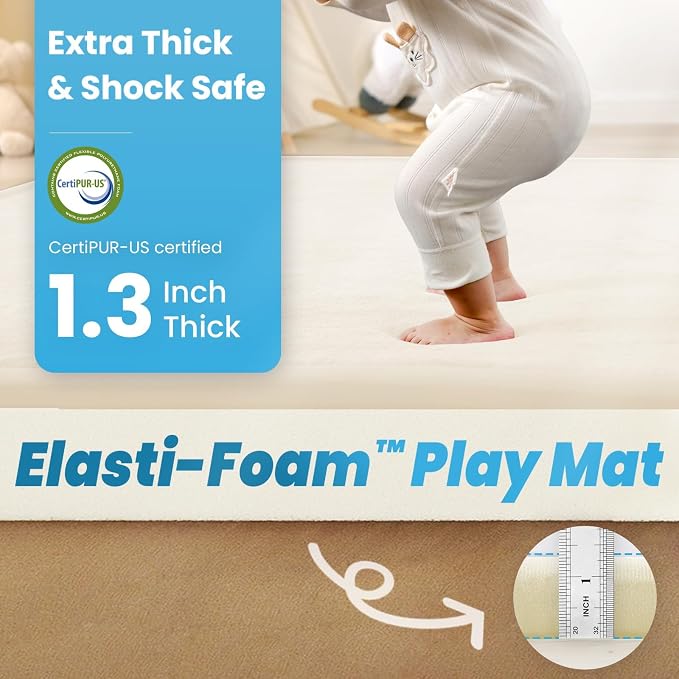 1.3" Thick Foam Baby Play Mat Extra Large 79x158, Basic Padded Plush Tummy Time Crawling Mat, Non-Slip Support Area Rug for Playroom Nursey Living Room (Ivory)