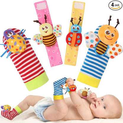 Bloobloomax Wrist Rattle Socks and Foot Finder Set, Infant Girl Boy Toys for Babies 0-36 Months, Newborn Hand & Foot Toys for 0 to 3 Years, Baby Shower Gifts Set (Dark Blue Gift Box)