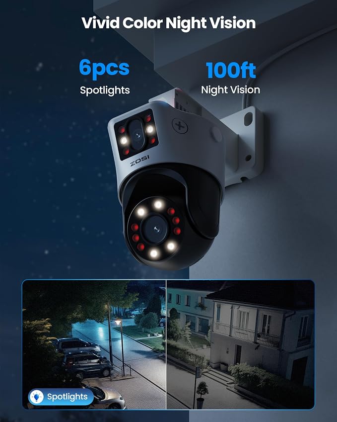ZOSI 4K 8MP Dual-Lens Add-on PoE Security Camera Outdoor, 360° Pan Tilt IP Camera (4MP+4MP), Human Vehicle Detection, Color Night Vision, Human Tracking, Two-Way Audio, Works with Our PoE NVR Only