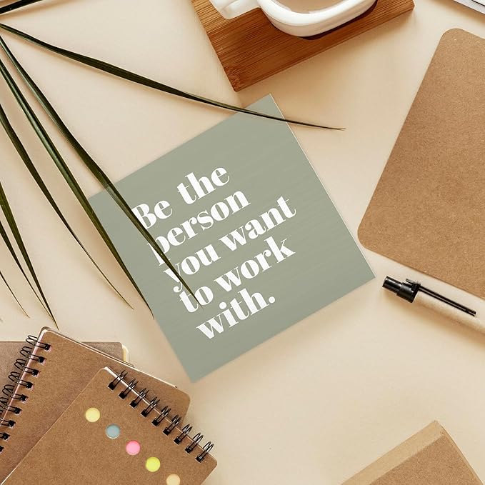 Be The Person You Want to Work With Inspirational Black Wood Box Sign Desk Decor, Teamwork Motivational Green Wooden Block Sign Decorations for Home Office Workplace Wall Tabletop Shelf Decor
