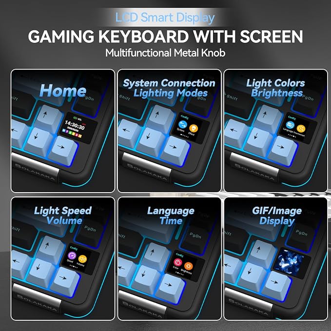 SOLAKAKA A75 PRO Black Gaming Keyboard 75% Wireless Mechanical with Screen and Knob, RGB Backlit Hot Swappable Gasket Pre-lubed PBT Keycaps for PC/Mac/Win