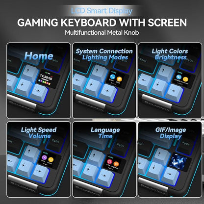 SOLAKAKA A75 PRO Black Gaming Keyboard 75% Wireless Mechanical with Screen and Knob, RGB Backlit Hot Swappable Gasket Pre-lubed PBT Keycaps for PC/Mac/Win