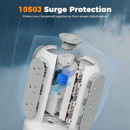 TESSAN Tower Power Strip Flat Plug with 1050J Surge Protection, 5 Ft, Grey | 11 Outlets 3 USB (1 USB C), Surge Protector Power Tower, Retractable Extension Cord with Multiple Outlets for Dorm, Office
