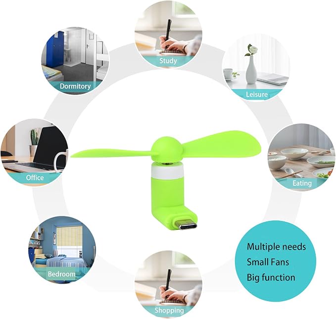 PCTC 6PCS Type C Mini Phone Fan Compatible with Samsung Galaxy S26/S25/S24 Ultra/Plus, Compatible with Apple iPhone 17/16/15 Series & More Type-C Devices