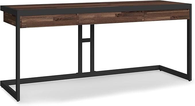 SIMPLIHOME Erina SOLID ACACIA WOOD Modern Industrial 72 Inch Wide Large Desk in Distressed Charcoal Brown, For the Office Desk, Writing Table, Workstation and Study Table
