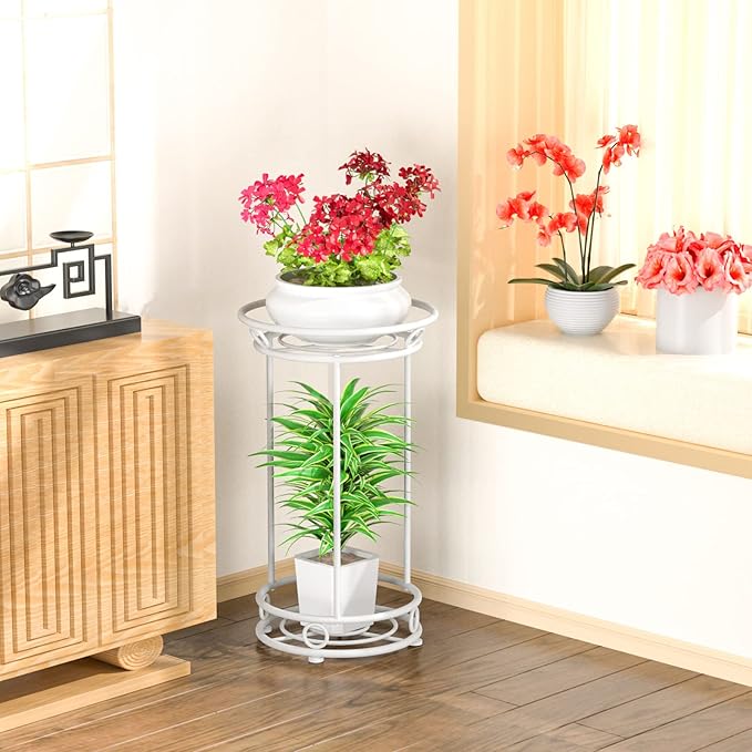 Plant Stand Indoor Outdoor - Metal Planter Holder Shelf Tall Tiered Flower Pot Display Organizer Rack for Garden, Patio, Living Room, Bathroom, Office (White)