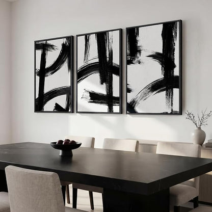 Large Framed Black and White Abstract Wall Art for Living Room, 3 Piece Big Canvas Prints Paintings Artwork for Walls, Modern Minimalist Pictures Wall Decor for Bedroom Office Hallway, 24x36 In