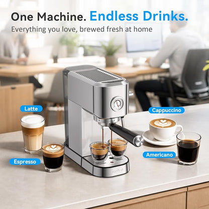 XIXUBX Espresso Machine with Milk Frother for Cappuccino & Latte for Home | 20-Bar Pump, Built-in Pressure Gauge, Powerful Steam Wand, Milk Frothing Pitcher, 42 oz Removable Water Tank, Stainless Steel