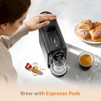 CHULUX Bafè-Pro Single Serve Espresso Machine for Nes Original Pods, Black | 1400W Rapid Heating, Espresso Lungo Buttons, Used Capsule Drawer, Auto-Eject System, 24oz Removable Reservoir, Mini Footprint