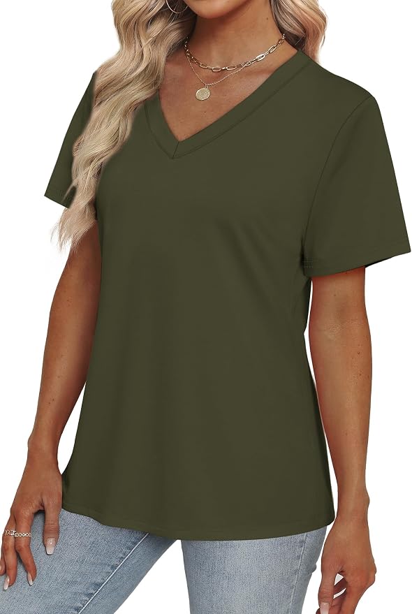 Alaroo Womens Summer Tops 2026 V Neck Short Sleeve Shirts Trendy Dressy Casual Vacation Outfits Printed