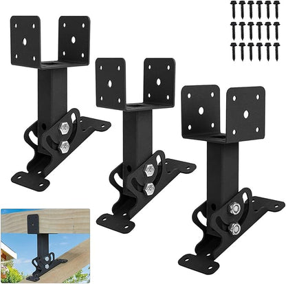 3Pcs Roof Riser Brackets Kit Pergola Roof Riser Beam Bracket, Heavy Duty Roof Mount Brackets 3-1/2" Saddle Black for Wood Post Gazebo Pergola