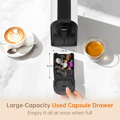 CHULUX Bafè-Pro Espresso Machine for Nes Original Pods, Fast Brewing, White | 1400W Rapid Heating, Espresso Lungo Buttons, Used Capsule Drawer, Auto-Eject System, 24oz Removable Reservoir, Mini Footprint