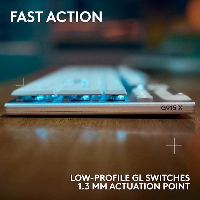 Logitech G915 X Lightspeed Wireless Gaming Keyboard (Tactile) - White | Low-Profile, Double-Shot PBT Keycaps, Fully Programmable Keys, RGB Backlighting, Sleek Aluminum Finishing, GL Brown