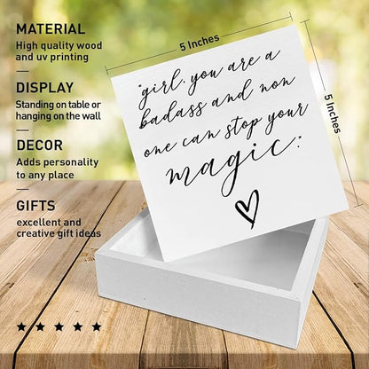 Home Office Desk Wooden Box Sign Decor, Girl Non One Can Stop Your Magic, Inspirational Quotes Desk Decor Motivational Desk Decorations for Women Girls Teens Student Office Classroom School