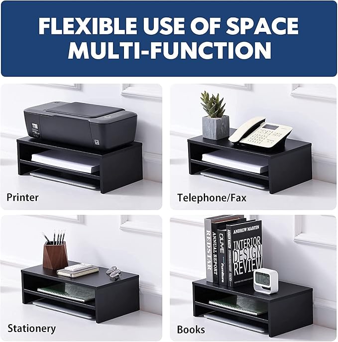 FITUEYES Monitor Stand - 2 Tier Computer Monitor Riser Shelf, Wood Desktop Stand for Laptop Computer Screen, Desk Organization, Office Supplies