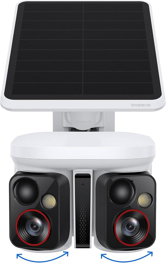 Baseus X1 Pro Dual-Tracking Solar Security Camera Outdoor Wireless, Dual 3K AI Cameras, 300° Pan, Color Night Vision, 8× Zoom, Local Storage up to 512GB, IP65, No Subscription