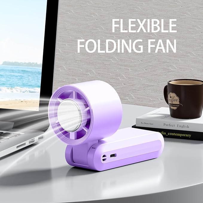 Handheld Fan, Portable Handheld Fan with Ice Function, mini personal fan, Turbo Powerful Rechargeable Fans,1-199 Speed, Foldable, for Women Men Outdoor Indoor travel essentials(Purple)