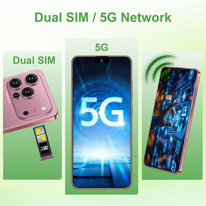 17 PMAX Unlocked Cell Phone,16GB+512GB Smartphone,6.99" HD Screen Android 15 5G Phones,Battery 7000mAh Android The Phone,Fingerprint Button Unlock/GPS/Face ID/Dual SIM/5G (Rose Glod)