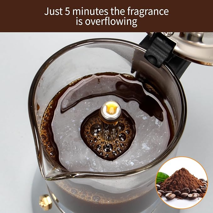LAOION Stovetop Espresso Maker, 6Cup 240ml Moka Pot, Cuban Coffee Maker | Crystal Glass-top & Stainless Steel Coffee Maker Mocha Pot, Greca De Cafe, Cuban and Italian Coffee Maker for Cafetera Cubana