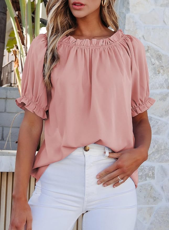 EVALESS Womens Tops Off The Shoulder Blouses for Women Dressy Casual Cute Puff Sleeve T Shirts Fashion 2026