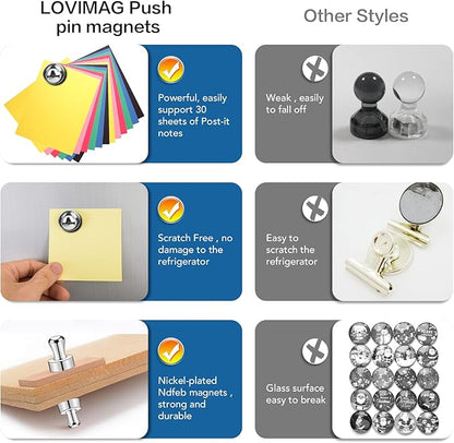 LOVIMAG Fridge Magnets 25Pcs, Magnet for Refrigerator Whiteboard, Silver | Small Strong Neodymium Metal Cute Push Pin for Classroom, Kitchen, Accessories Decorative, Office, Calendar