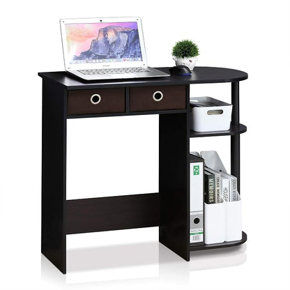 Furinno Go Green Desk, 31.5" Wide Gaming Desk with 2 Side Shelves and Storage Bins, Computer Desk, Office Desk for Home Office, Study Room, Dorm, Bedroom, Dark Walnut