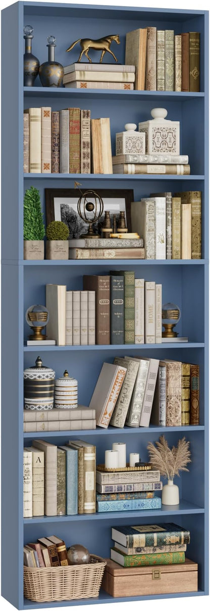 FACBOTALL 82" Tall Bookshelf, 7-Tier Open Shelves Bookcase, Freestanding Display Storage Shelves, Tall Bookcase Home Decor Furniture for Home Office, Living Room, Bedroom, Blue