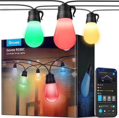 Govee Smart Outdoor String Lights H7029, 24ft RGBIC, IP65, 47 Scene Modes | 8 Dimmable LED Bulbs Outdoor Lights with Color Changing Warm White Lights for Patio, Backyard, App Control, Bluetooth