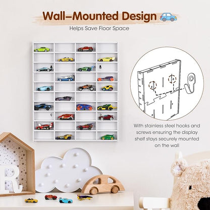 Krafetto Toy Car Display Shelf, Holds 40 Diecast 1/64 Toys Car, Wall Mount Model Cars Storage Organize Case