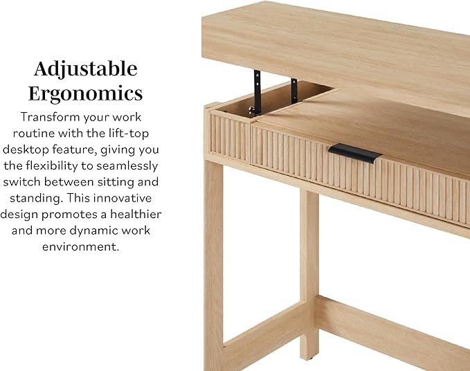 Walker Edison Office Writing and Computer Desk Spacious Desktop, Complementary in Living Spaces, 38 Inch, Reeded Lift-Top Coastal Oak