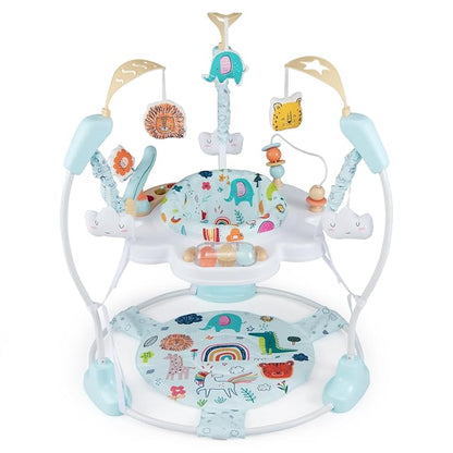 INFANS Baby Activity Center, 3 in 1 Play Center Jumpers and Bouncers with Music, Lights, Interactive Toys, 360°Rotating Seat, Adjustable Heights, Exersaucer Learning Toys for 6-12 Months (Light Blue)