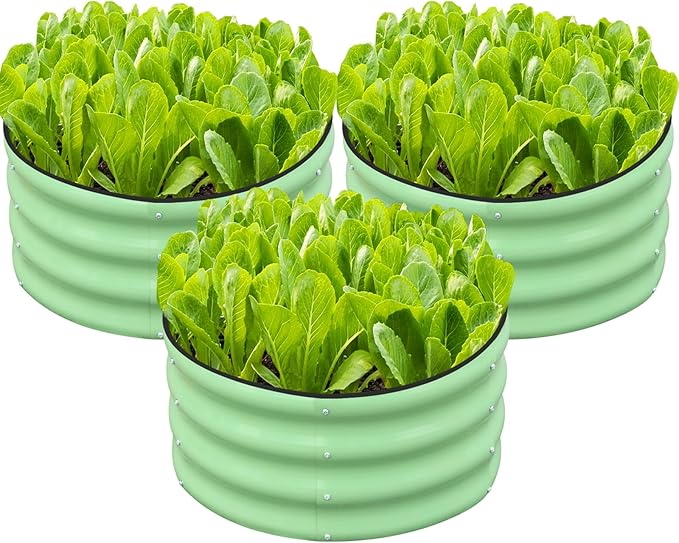 SnugNiture 3 Pcs 2x2x1ft Round Galvanized Raised Garden Bed Kit Outdoor, Metal Planter Box for Planting Plants Vegetables, Green