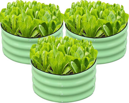 SnugNiture 3 Pcs 2x2x1ft Round Galvanized Raised Garden Bed Kit Outdoor, Metal Planter Box for Planting Plants Vegetables, Green