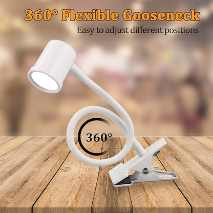 Clip on Reading Light, 3000K - 6500K Clamp Desk Lamp, 10-Levels Brightness Clamp Light, High ≥ 90+ CRI Eye Protect Clip on Lamp, 360° Flexible Gooseneck Book Light for Desk Bedside Headboard, White