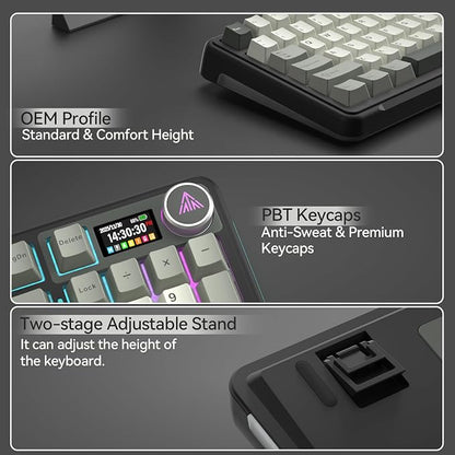 SOLAKAKA A99 Pro Wireless Mechanical Keyboard with LCD Screen & Metal Knob, 2.4GHz/BT5.0/USB-C, RGB Backlit Gaming Keyboard, Hot Swappable, Creamy Keyboard with Gasket Structure, for Win/Mac