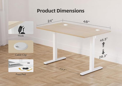YDN 48 x 24 Inch Nature Electric Standing Desk | Adjustable Height, Sit Stand, Cable Management, Ergonomic, Home Office