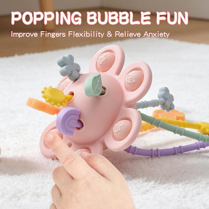 Food Grade Silicone Pull String Baby Toy, Montessori Pull String Sensory Toy (Pink)