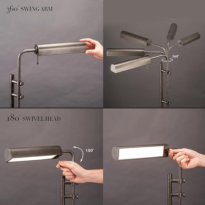 O'Bright Aurora LED Pharmacy Desk Lamp - Swing Arm, Industrial Design for Reading, Crafting, Work,10W LED, Adjustable Height 18.5-24.5 inches - Ideal for Living Room, Bedside, Office - Antique Nickel