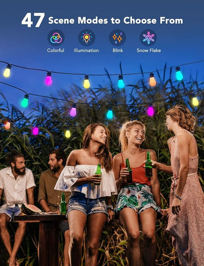 Govee Smart Outdoor String Lights H7029, 24ft RGBIC, IP65, 47 Scene Modes | 8 Dimmable LED Bulbs Outdoor Lights with Color Changing Warm White Lights for Patio, Backyard, App Control, Bluetooth