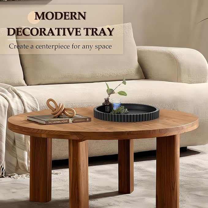 Oval Tray for Coffee Table Decor, 13" Concrete Tray, Table Centerpieces Decorative Trays for Home Decor, Modern Decorative Trays for Coffee Tables, Centerpiece Trays, Black