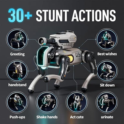 Remote Control Robot Dog Toy with Safe Soft Projectile Launcher, Upgraded Stable RC Smart Puppy with 30+ Stunts, Smart Programmable Interaction, Screen-Free STEM Gift for Kids Age 6-12(White)