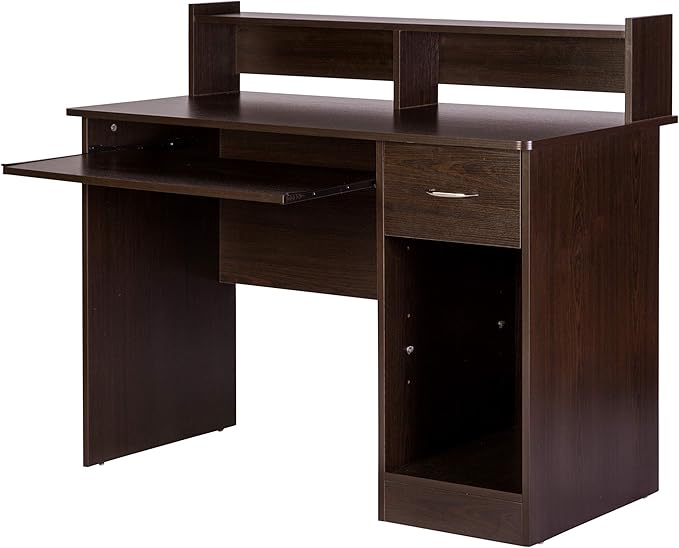 OneSpace Essential Computer Desk, Hutch with Pull-Out Keyboard, Espresso