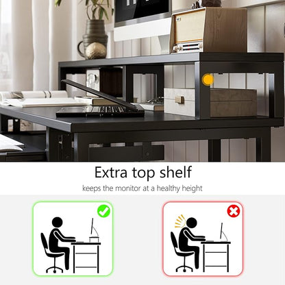 BANTI 47 Inch Computer Desk with Storage Shelves Monitor Stand Keyboard Tray, Home Office Desk, Study Writing Table, Black