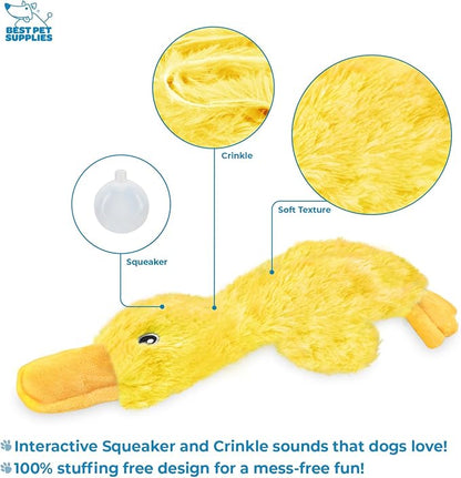 Best Pet Supplies Interactive Squeaky Dog Chew Toy, Ideal Dog Toys for Chewers, Small, Medium & Large Dogs, and Fetch Lovers - Crinkle Duck (Yellow), Large
